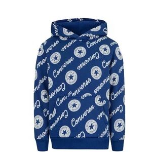 Converse All Star Blue /White Repeat Logo Pullover Hoodie Boys‎ Sz L 12/13 Yrs